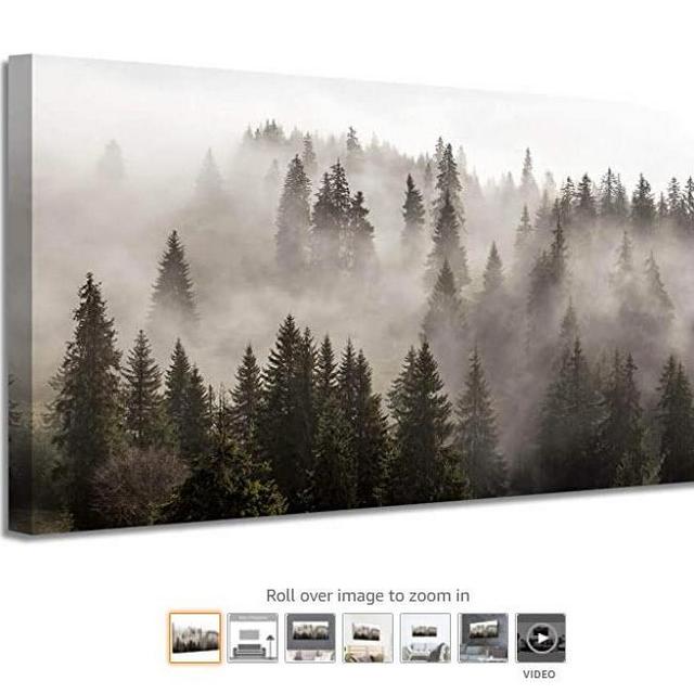 Forest Picture Canvas Wall Art: Foggy Landscape Artwork Photographic Print for Living Room (48''W x 24''H,Multi-Sized)