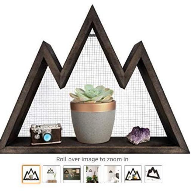 Mkono Wall Shelf Wood Floating Mountain Shelf Crystal Display Shelf Rustic Triangle Wall Art Geometric Decor for Nursery, Bedroom -Perfect Housewarming Gifts