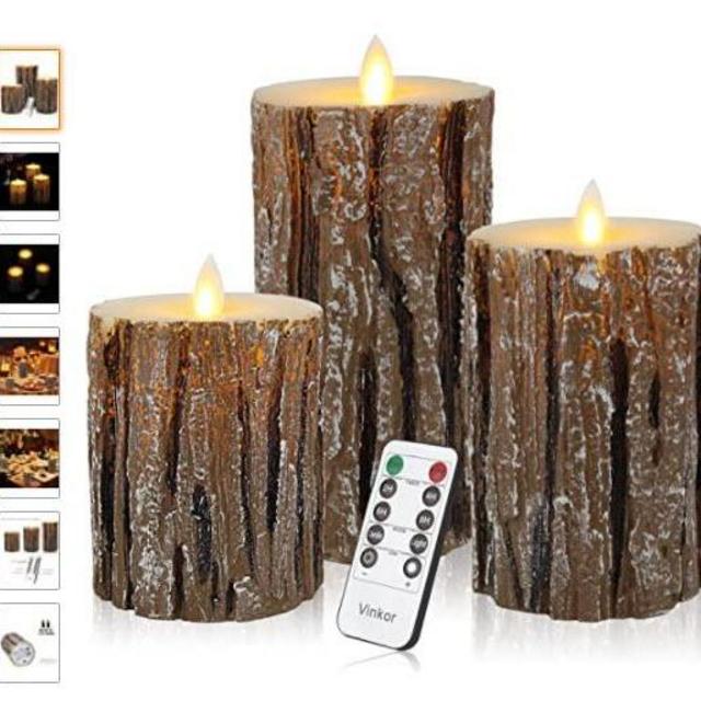 Enpornk Flameless Candles Battery Operated Pillar Birch Effect Real Wax Flickering Moving Wick Electric LED Decorative Candle Sets with Remote Control Cycling 24 Hours Timer, 4" 5" 6" Pack of 3