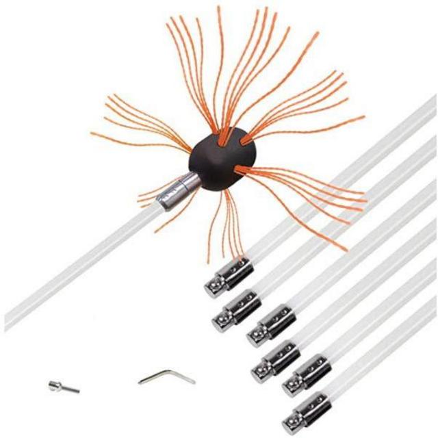 SKYSP Flexible Chimney Sweep Kits 33Foot Long Lifespan Chimney Brush Electrical Drill Drive(10 rods)