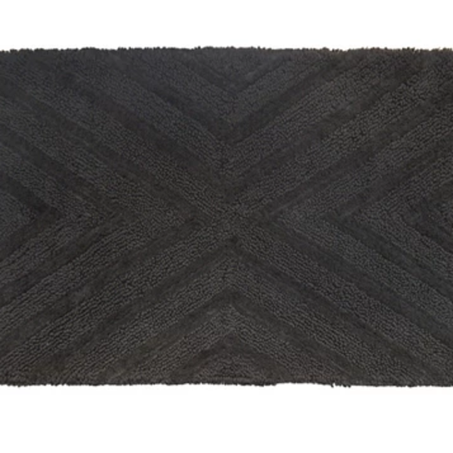 Railroad Gray Textured Stripe Bath Rug