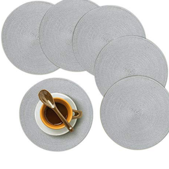 Homcomoda Round Placemats, Insulation Braided Edge Round Table Mats for Dining/Kitchen Table Placemats Set of 6, 15" Gray