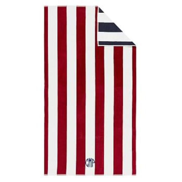 Reversible Awning Stripe Beach Towel, 40 x 72", Red/Navy