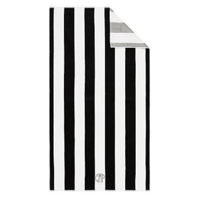 Reversible Awning Stripe Beach Towel, Black/Gray