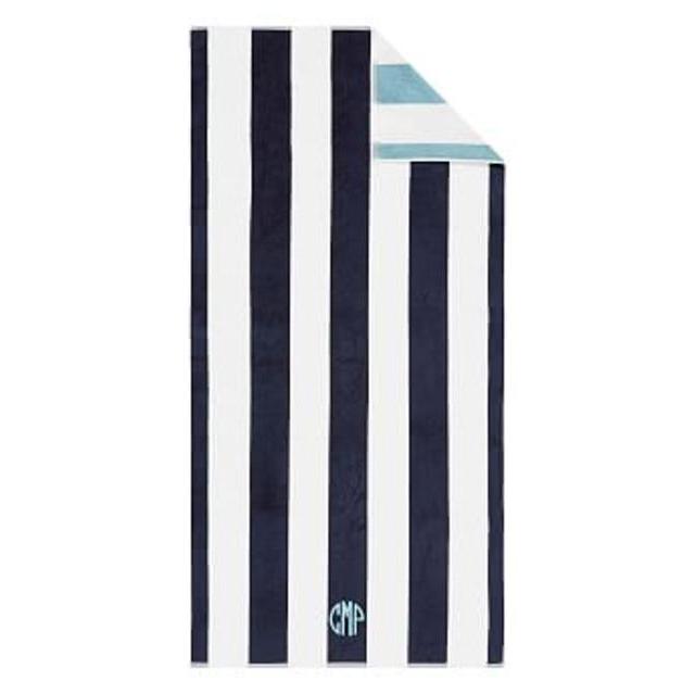 Reversible Awning Stripe Beach Towel, Navy/Seabreeze