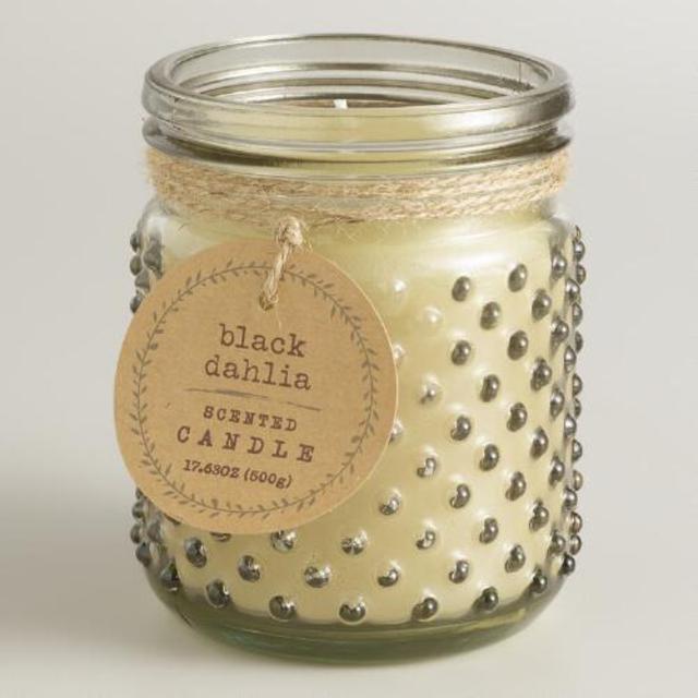 Gray Black Dahlia Glass Hobnail Jar Candle