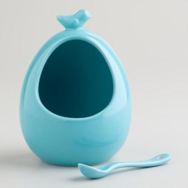 Aqua Bird Ceramic Salt Cellar