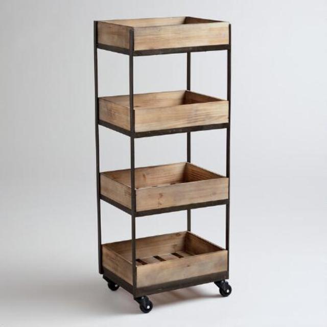 4-Shelf Wooden Gavin Rolling Cart