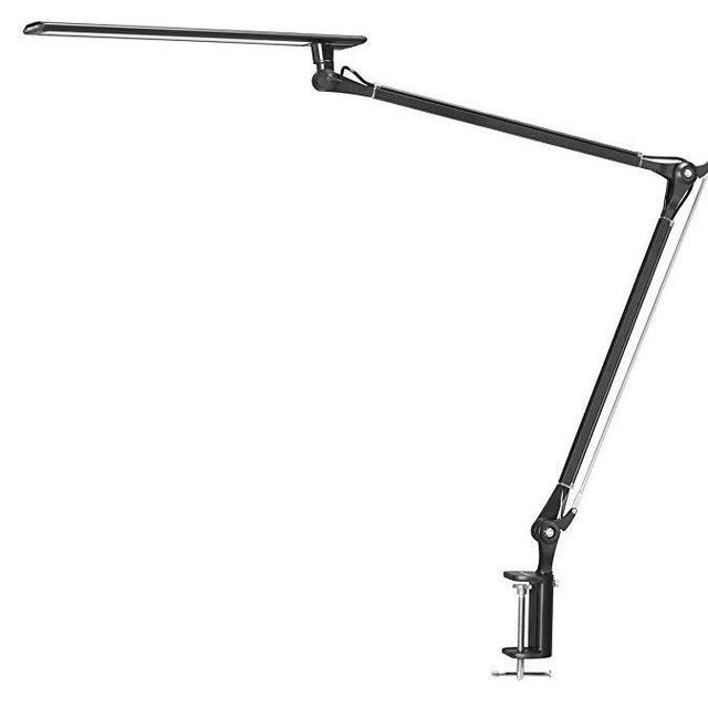 Phive LED Desk Lamp, Architect Task Lamp, Metal Swing Arm Dimmable Drafting Table Lamp with Clamp (Touch Control, Eye-Care Technology, Highly Adjustable Office, Craft, Studio, Workbench Light) Black