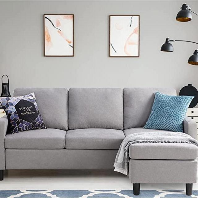 Shintenchi Convertible Sectional Sofa Couch (Light Grey)