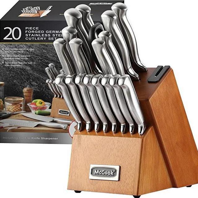 McCook MC69W Kitchen Knife Sets, 20 Pieces German Stainless Steel Knives Block Set with Built-in Sharpener