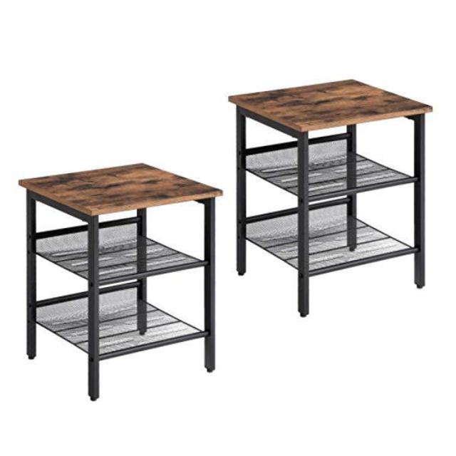VASAGLE Industrial Nightstand, Set of 2 Side Tables, End Table with Adjustable Mesh Shelves, for Living Room, Bedroom, Stable Metal Frame and Easy Assembly ULET24X