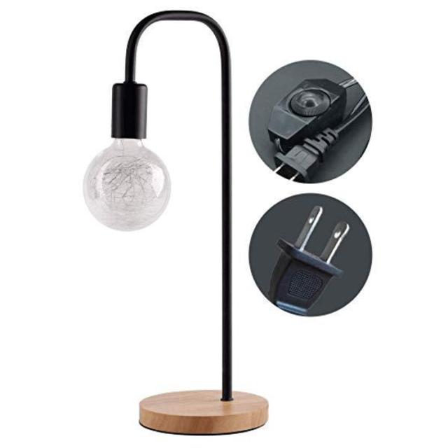 KIRIN Vintage Desk Lamp Industrial Wooden Base Metal Frame Table Lamp for Reading Living Room Bedside Table and Bedroom Nightstand (Dimmable)