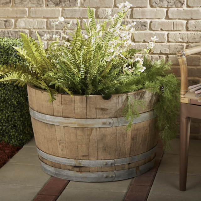 Rustic/Weathered Oak Wood Barrel - 25.5-in W x 17.5-in H