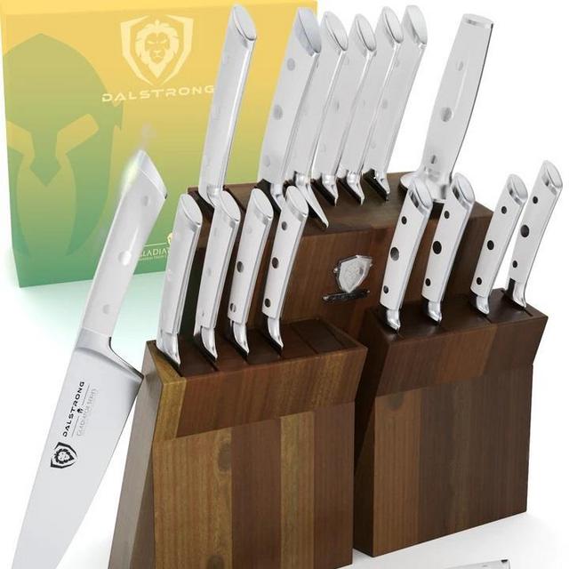 18-piece Colossal Knife Set with Block White Handles | Gladiator Series | Knives NSF Certified | Dalstrong ©