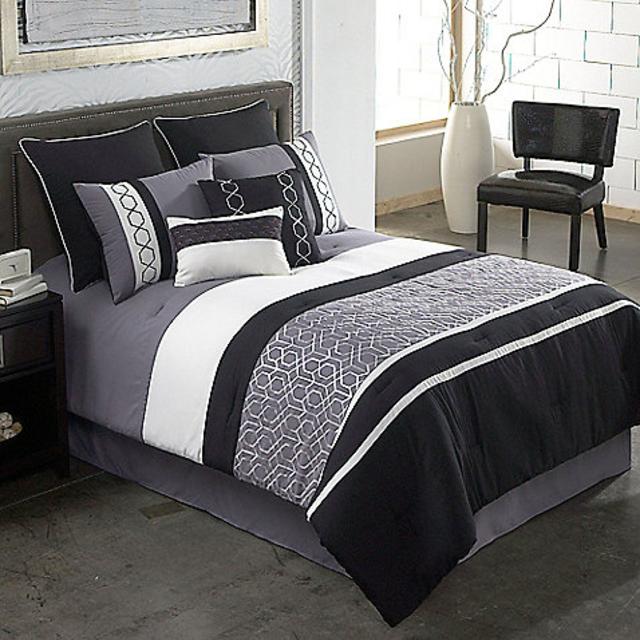 Covington 8-Piece Queen Comforter Set in Grey/Black