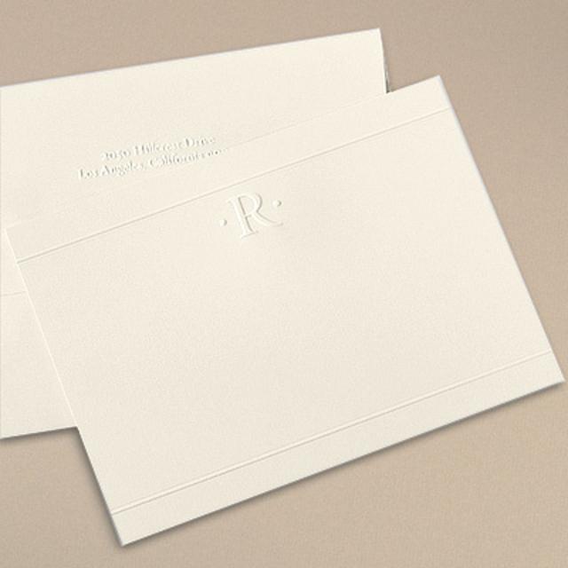 Embossed One Initial Flat Note Cards