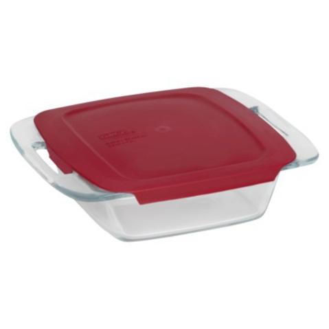 Pyrex 8"X8" Glass Baking Dish with Lid - Clear/Red
