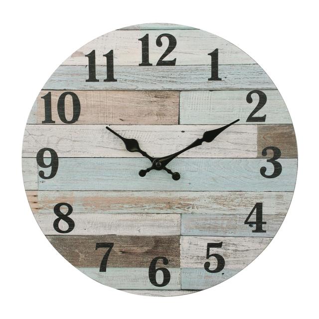 Stonebriar Vintage Coastal Worn Blue 14 Inch Round Hanging Wall Clock - Battery Operated