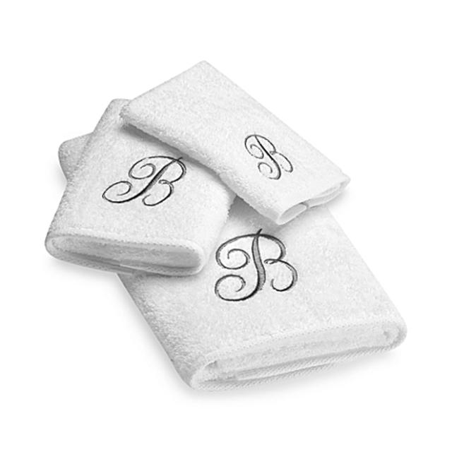 Avanti Premier Silver Script Monogram Hand Towels in White