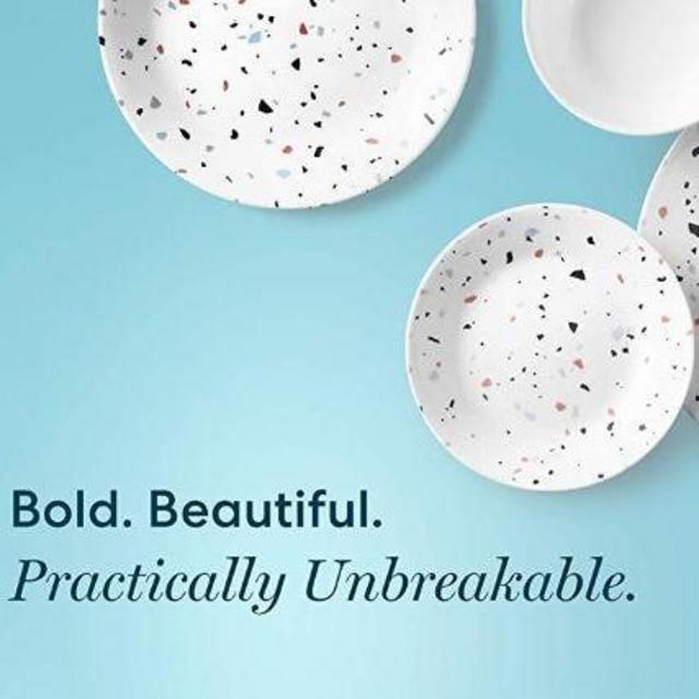 Corelle 18-Piece Service for 6, Chip Resistant Dinnerware Set, Terrazzo Rosa