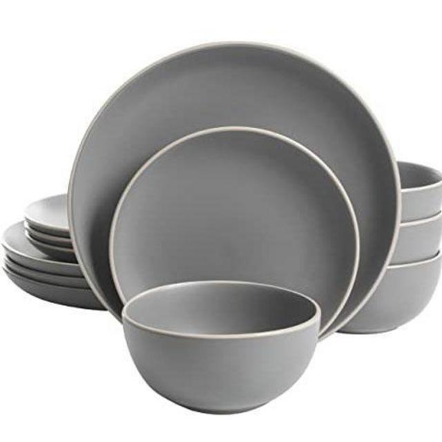 Rockaway 12-Piece Modern Matte Gray Ceramic Dinnerware Set (Service for 4)