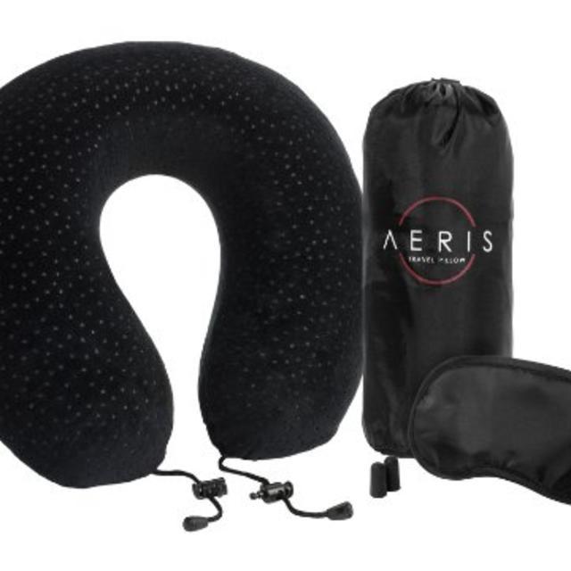 Memory Foam Travel Pillow with Comfortable to Sleep Neck Support for Travel From Aeris Offer Easy to Carry Portable Bag,bonus Sleep Mask and Earplugs, Removable Machine Washable Plush Velour Cover.Start Sleeping Comfortably on Aeroplanes Now!