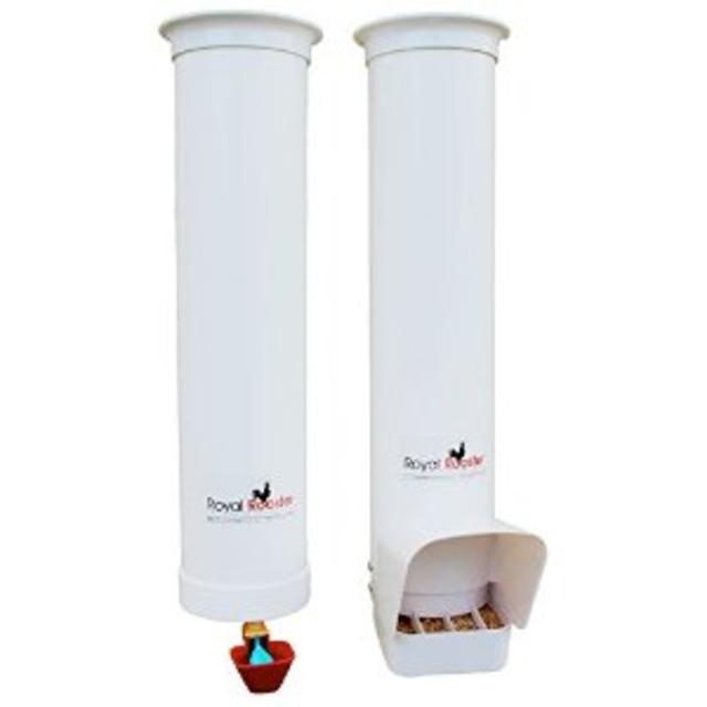 Royal Rooster Chicken Feeder with Rain Cover and Valve-Cup Waterer Set