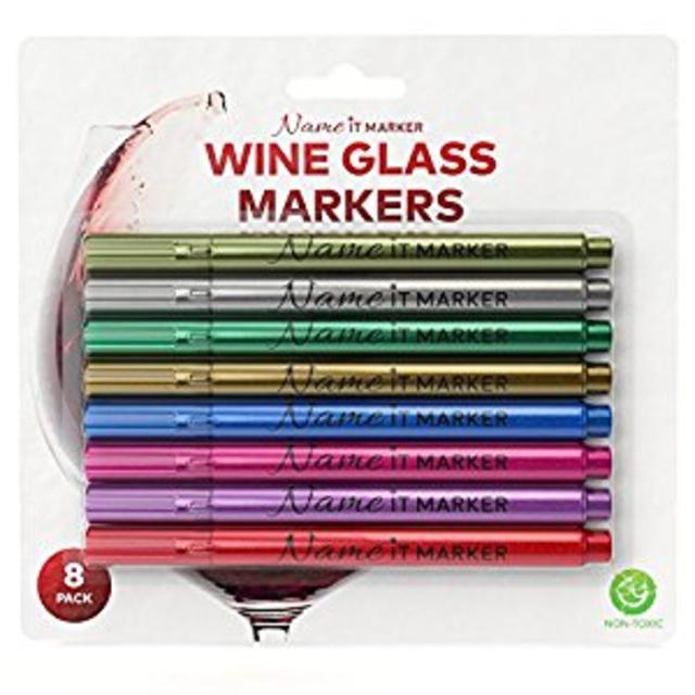 Name It Marker, Metallic Wine Glass Pens, Food Grade Ink in Fun Colors! Personalize Your Drinks Like Wine Charms , Set of 8