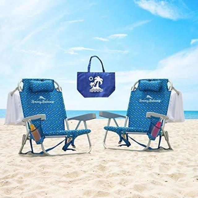 2 Tommy Bahama Backpack Beach Chairs / Blue