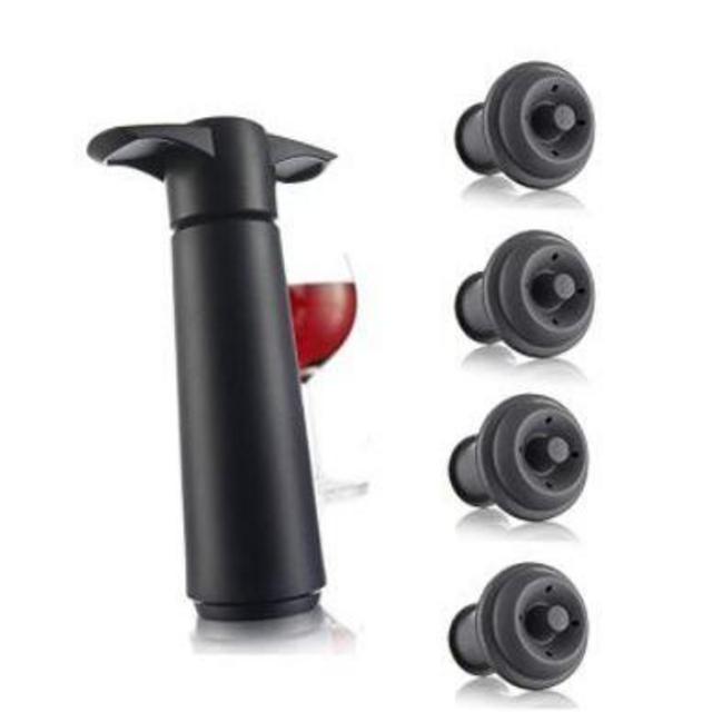 Vacu Vin Wine Saver Pump with 2 x Vacuum Bottle Stoppers - Black (Black Pump + 4 Stoppers)