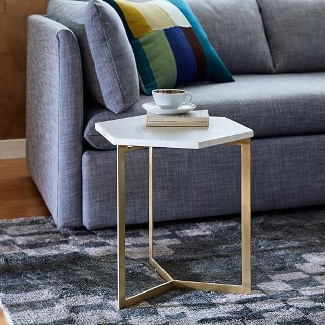 Hex Side Table – Antique Brass