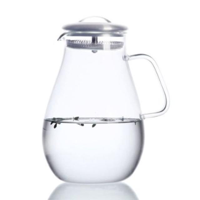 LQ Glass Pitcher with Stainless Steel Lid, 64 Oz Water Jug with Handle, Glass Teapot, Iced Tea Pitchers