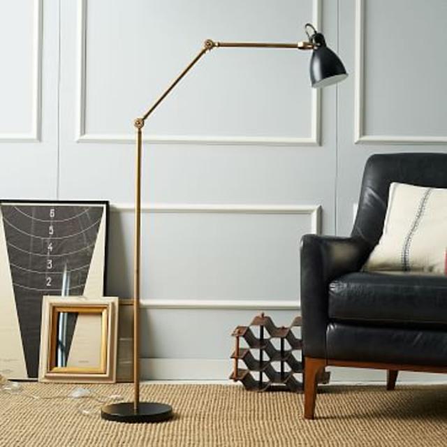 Industrial Task Floor Lamp - Black + Brass