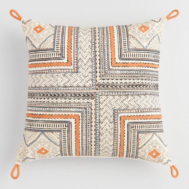 Orange And Blue Block Print Throw Pillow