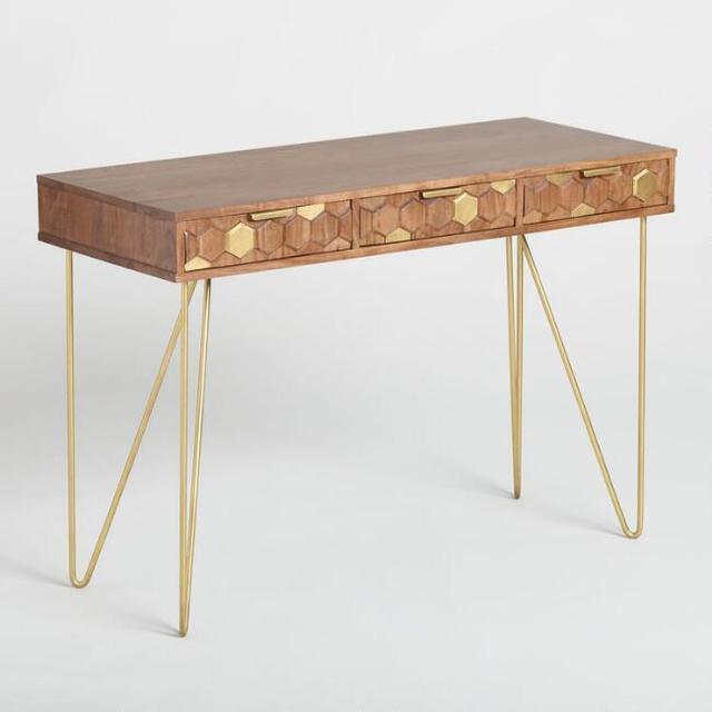 Wood Hexagon and Gold Inlay Hairpin Natasha Desk