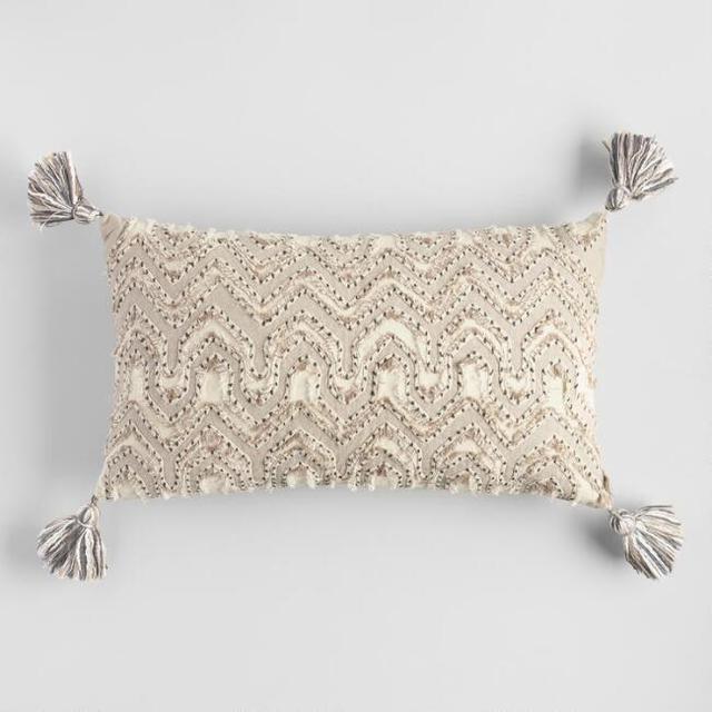 Oversized Ivory Embroidered Tyler Lumbar Pillow