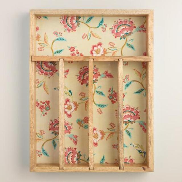 Tessie Floral Mango Wood Silverware Tray