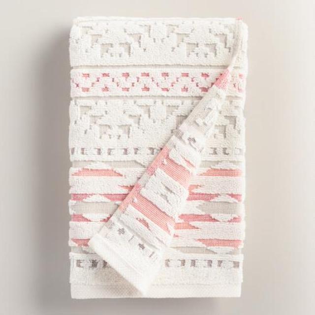 Coral and Taupe Tula Sculpted Hand Towel