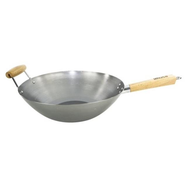 IMUSA 14" Wok with Wooden Handles - Silver
