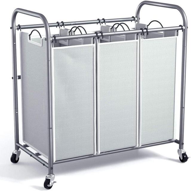 ROMOON Laundry Sorter, 3 Bag Laundry Hamper Sorter with Rolling Heavy Duty Casters, Laundry Organizer Cart for Clothes Storage, Gray