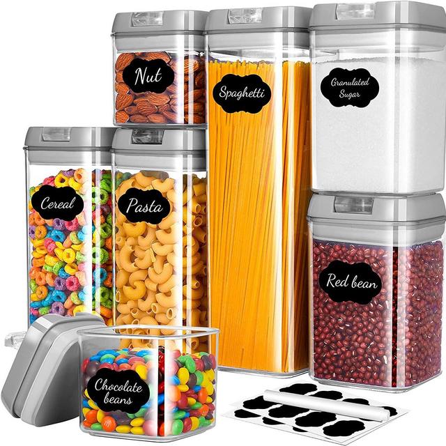 Gesentur Airtight Food Storage Containers with Lids, 7 Pack Plastic Cereal Containers Set for Kitchen Pantry Organization, BPA-Free Clear Storage Canisters with Chalkboard Labels & Pen