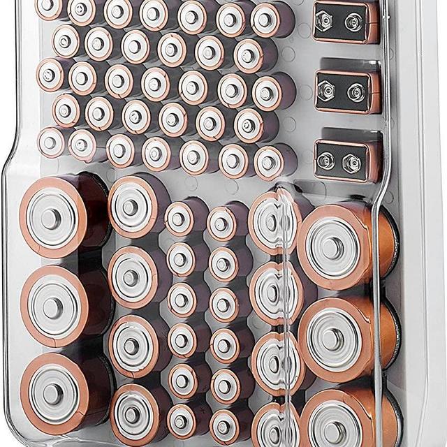 The Battery Organizer Storage Case with Hinged Clear Cover, Includes a Removable Battery Tester, Holds 93 Batteries Various Sizes