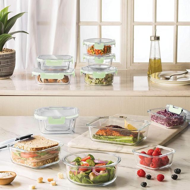 24-Piece Superior Glass Food Storage Containers Set - Color: Mint Green