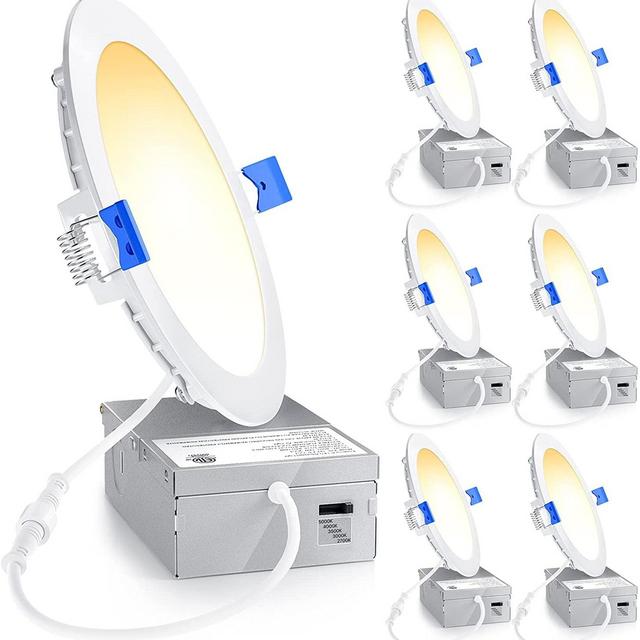 Ensenior 6 Pack 6 Inch Ultra-Thin LED Recessed Ceiling Light with Junction Box, 2700K/3000K/3500K/4000K/5000K Selectable, 12W 110W Eqv, Dimmable, 1050LM High Brightness - ETL and Energy Star Certified