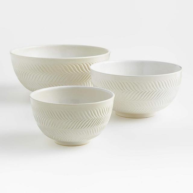 Fern White Ceramic Mixing Bowls, Set of 3