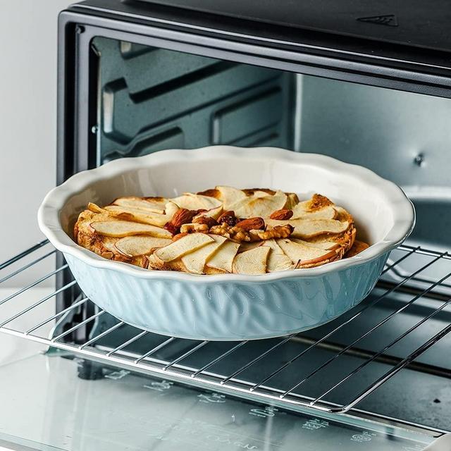 KOOV Ceramic Pie Pan, 10 Inches Pie Dish, Texture Series - Color: Sky