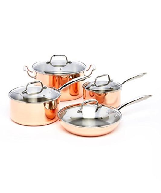 ExcelSteel Professional 8-Piece Triply Cookware Set, Copper