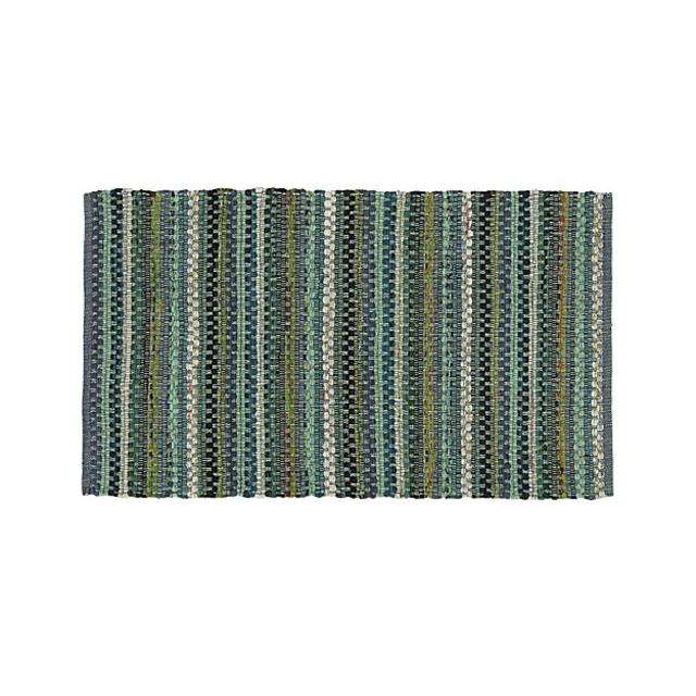 Pinstripe Jade Green Cotton 30"x50" Rag Rug