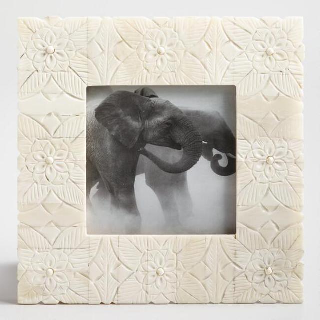 Flower Carved Bone Tabletop Frame